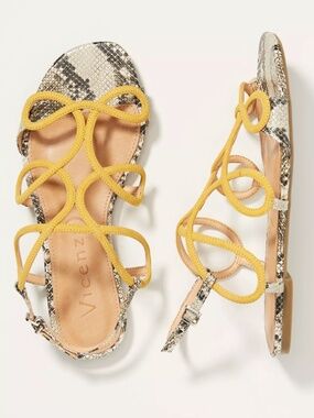 Vicenza Anthropologie Serena Yellow Strappy Flat Sandals 5 36